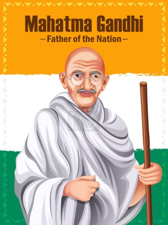 Vektorillustration von Mahatma Gandhi. Isoliert auf einem trikolorierten Hintergrund