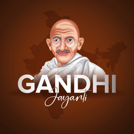Illustration for 2nd October Happy Gandhi Jayanti banner design template. Indian Freedom Fighter Mohandas Karamchand Gandhi - Royalty Free Image