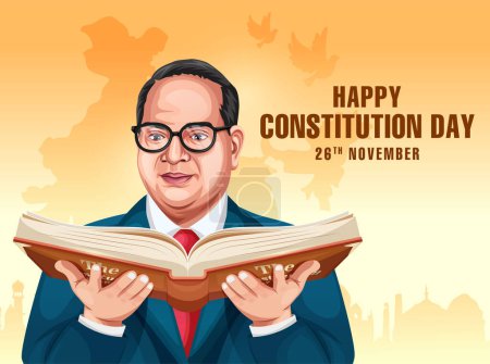 Téléchargez les illustrations : Design de bannière créative pour le Happy Constitution Day Samvidhan Divas of India, 26 novembre. Dr B.R. Ambedkar tient en main le livre de la Constitution indienne - en licence libre de droit