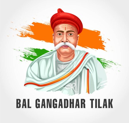 Ilustración de Ilustración vectorial del héroe de la nación india y luchador por la libertad Bal Gangadhar Tilak Jayanti - Imagen libre de derechos