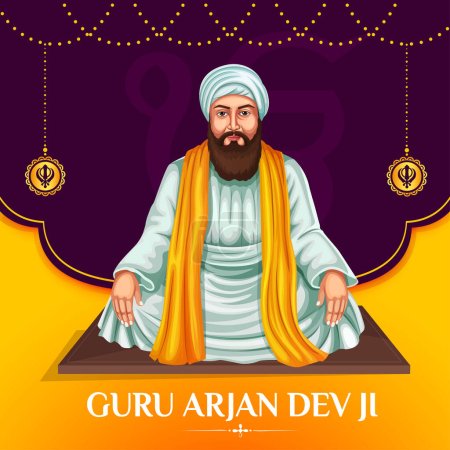 Illustration for Illustration of the Sikh Guru Arjan Dev Ji who is also known as the fifth Sikh Guru, was born on 15 April. Creative banner design template - Royalty Free Image
