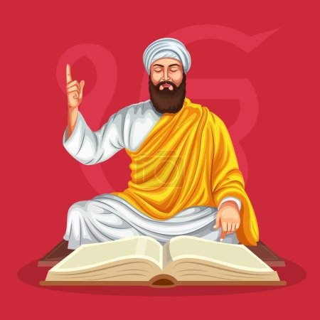Illustration for Sikh 5th Guru Arjan Dev Ji birth celebration is on 15 April. Guru Arjun Dev portrait, poster, banner, printable, Sikh Vector. - Royalty Free Image