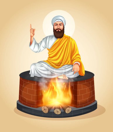 Illustration for Martyrdom day of Guru Arjan Dev Ji, Shaheedi Diwas. Creative printable poster, banner, and vector. 10 editable vector - Royalty Free Image
