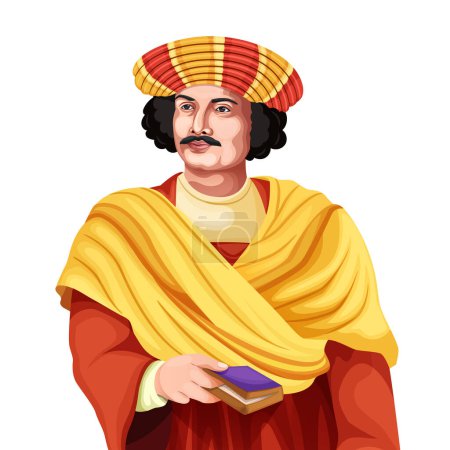 Illustration for Portrait of Raja Ram Mohan Roy was an Indian reformer who was one of the founders of the Brahmo Sabha. The man who fought Sati - Royalty Free Image
