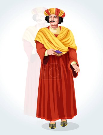 Illustration for Portrait of Raja Ram Mohan Roy was an Indian reformer who was one of the founders of the Brahmo Sabha. The man who fought Sati. EPS 10 editable vector - Royalty Free Image