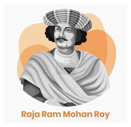 Illustration for Portrait of Raja Ram Mohan Roy was an Indian reformer who was one of the founders of the Brahmo Sabha. The man who fought Sati - Royalty Free Image