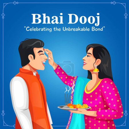 Illustration for Vector graphic illustration. Brother and sister celebrating Bhai Dooj. Creative banner design template - Royalty Free Image
