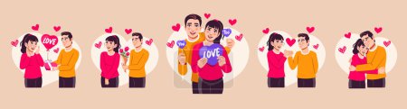 Flat avatar vector of Valentine's day cute couple activity collection bundle combo