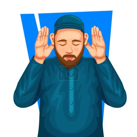 Téléchargez les illustrations : Illustration vectorielle d'un homme musulman offrant du namaz, priant et faisant des duas pendant le mois sacré du Ramadan - en licence libre de droit