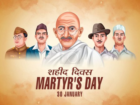 Illustration for Martyrs Day, Shaheed Diwas, and patriotic background. Independence Day of India freedom fighter background. Vector illustration of Indian people saluting celebrating Shaheed Diwas - Royalty Free Image