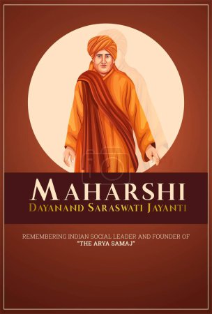 Swami Dayananda Saraswati remembering the founder of the Arya Samaj Jayanti vector background greeting card design
