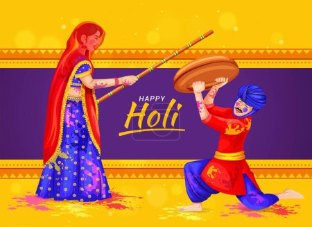 Illustration for Happy Holi celebration with a creative flyer, banner, or pamphlet design for the Indian Festival of Colours background - Royalty Free Image
