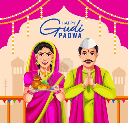 Joyeux Gudi Padwa Maharashtrian Nouvel An modèle de conception de carte de voeux festival