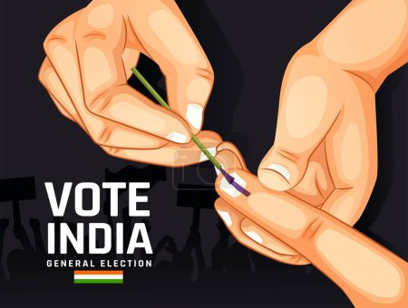 Illustration einer Hand mit einem Wahlzeichen Indiens. Indische Parlamentswahl Illustrationsvektor für Wahlen in Indien Plakatentwurf Vorlage. Wahl- und Umfragekonzept
