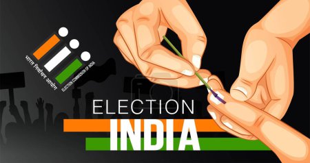 Téléchargez les illustrations : Illustration d'une main avec un signe de vote de l'Inde. Modèle vectoriel de conception de bannière électorale indienne sur les élections en Inde. Concept d'élection et de scrutin social - en licence libre de droit