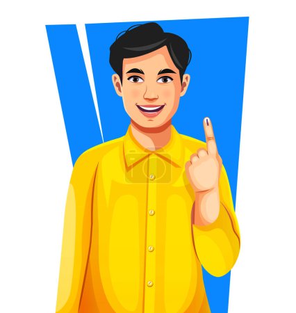 Ilustración de El hombre indio muestra sus dedos de marca de tinta después de emitir un voto en las elecciones. Concepto electoral indio - Imagen libre de derechos
