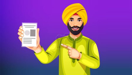 Am 25. Januar ist in Indien Nationaler Wahltag. Indischer Mann mit lächelndem Gesicht zeigt Wahlkarte in der Hand - Wahlkonzept in Indien