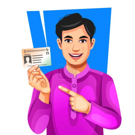 25 January India's National Voters Day. Indian man with a smiling face shows his voter card in his hand- Concept of Election in India