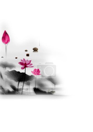 Illustration for Chinese freehand brushwork lotus - Royalty Free Image