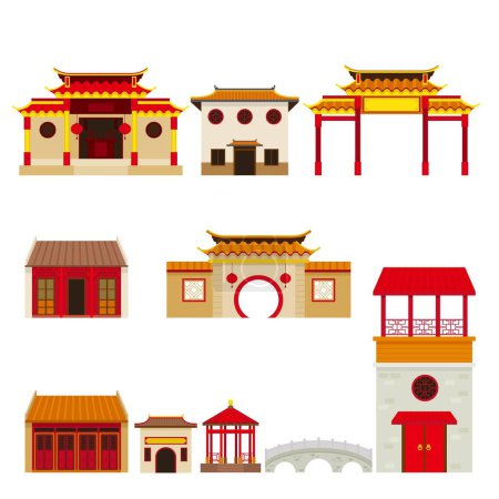 Materials of ancient building facade illustration