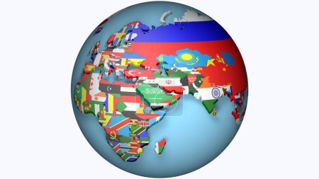 Photo for EMEA region on political globe with national flags embedded in map. 3D illustration isolated on white background. - Royalty Free Image