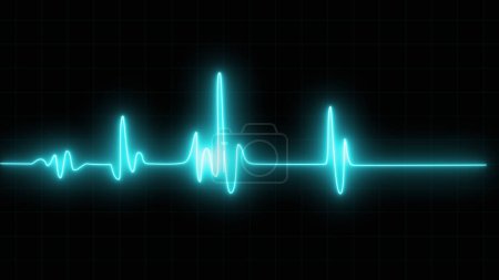 Téléchargez les photos : Cardiofréquencemètre électrocardiogramme beau ciel design lumineux bleu sur fond noir. Icône battement de cœur. Illustration de ligne d'impulsion. - en image libre de droit