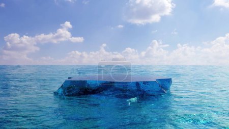 Téléchargez les photos : Iceberg bleu dans le podium de l'océan, glace d'affichage des produits, maquette de l'eau et du ciel, rendu 3d - en image libre de droit