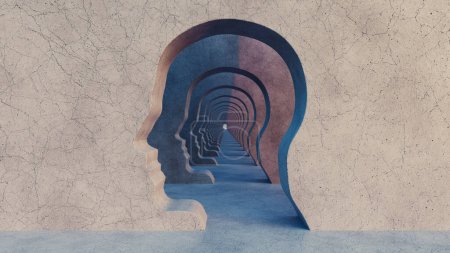 Kopftunnel, Gehirn, Geist, Spiritualität, Seele, Freiheits- und Hoffnungskonzept, 3D-Darstellung