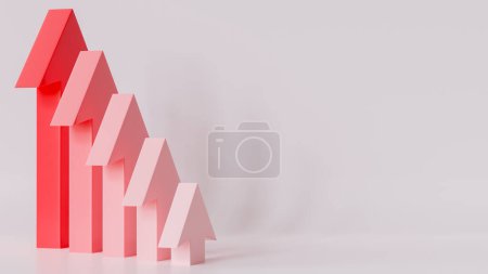 Foto de Elevación hacia el éxito: Flechas rojas en 3D que apuntan hacia arriba para registrar ganancias y logros, renderizado en 3D - Imagen libre de derechos