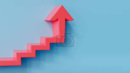 Foto de Pasos para la rentabilidad: Escaleras de flecha roja 3D que apuntan hacia arriba en el concepto de finanzas y ganancias, renderizado 3D - Imagen libre de derechos
