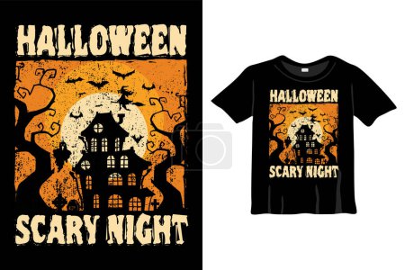 Illustration for Halloween Scary Night - Halloween T-Shirt design template. Happy Halloween t-shirt design template easy to print all-purpose for men, women, and children - Royalty Free Image