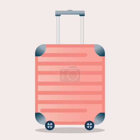 Ilustración plana vectorial, maleta de color rosa brillante en estilo de dibujos animados. Concepto de viaje, turismo y reubicación.