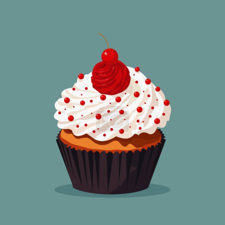 Illustration for Vector illustration, an appetizing cupcake with cream and a cherry on top. - Royalty Free Image