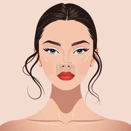 Vector realistic gradient portrait of a young beautiful girl with clean well-groomed skin and beautiful facial features close-up, full face.