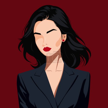 Vector flat faceless portrait of a sexy young brunette woman in a stylish jacket. Modern lady boss.