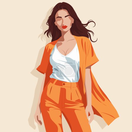 Vector flat fashion illustration of a young beautiful young woman in comfortable stylish summer clothes.