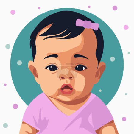 Ilustración de Retrato de dibujos animados vectorial de una linda niña de un año con un lazo en el pelo. - Imagen libre de derechos