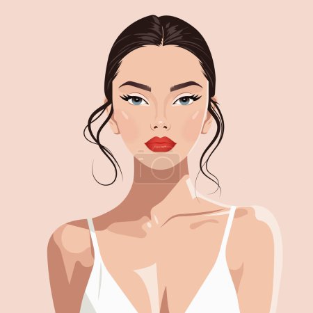 Illustration for Vector illustration of a young beautiful woman of European appearance with clean and well-groomed facial skin from the front. - Royalty Free Image