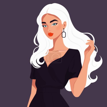Vector flat illustration of a beautiful blonde young woman with bright blue eyes.