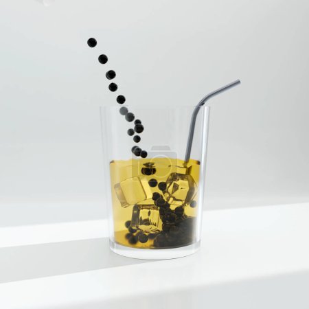 Téléchargez les photos : Verre de whisky avec glaçons sur fond blanc illustration de rendu 3d - en image libre de droit