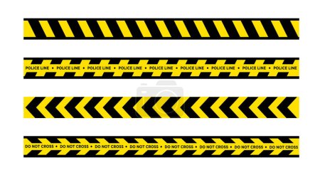 Ensemble de bandes d'avertissement noires et jaunes isolées sur fond blanc. Illustration vectorielle.