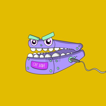 Illustration for Pedal guitar Monster cute Illustration hand drawn - Royalty Free Image