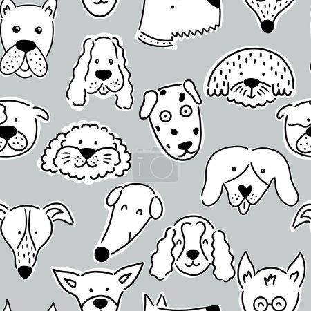 Skandinavisches nahtloses Muster mit Hundegesichtern. Vektor-Illustration isoliert auf weißem Hintergrund. Es kann für Tapeten, Kinderzimmer, Papier, Textilien verwendet werden. 