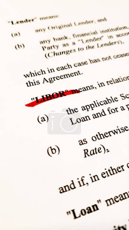 Photo for Definition of LIBOR, ahead of the IBOR transition for the financial markets crossed with red pen - Royalty Free Image