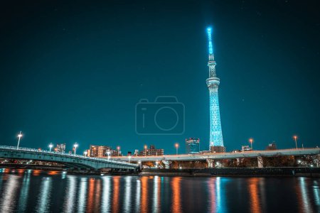 Photo for Sumida-ku Tokyo. Japan - 2020 10 12: Sumida River in fine weather at night - Royalty Free Image