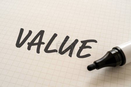 Photo for White paper written "VALUE" with a marker. - Royalty Free Image