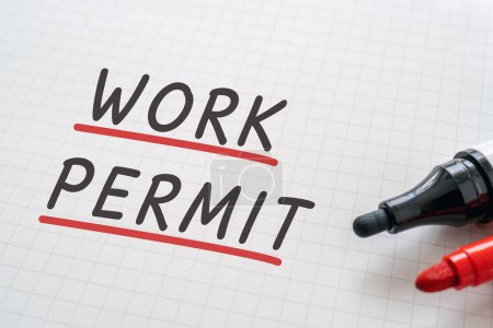 Photo for White paper written "WORK PERMIT" with markers. - Royalty Free Image