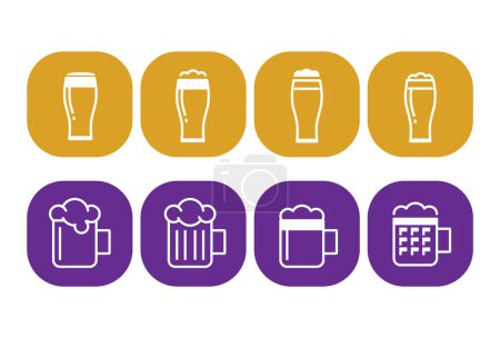 Illustration for Set of beer icons with tall glass and beer mug - Royalty Free Image
