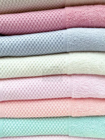 Photo for Stack of towels. colorful Turkish towels. colored terry. High quality photo - Royalty Free Image