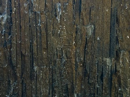 Primer plano de baldosas texturizadas de piedra marrón oscuro con gotas de agua. Fotografía detallada de la naturaleza que captura patrones intrincados. Fondo natural. Foto de alta calidad